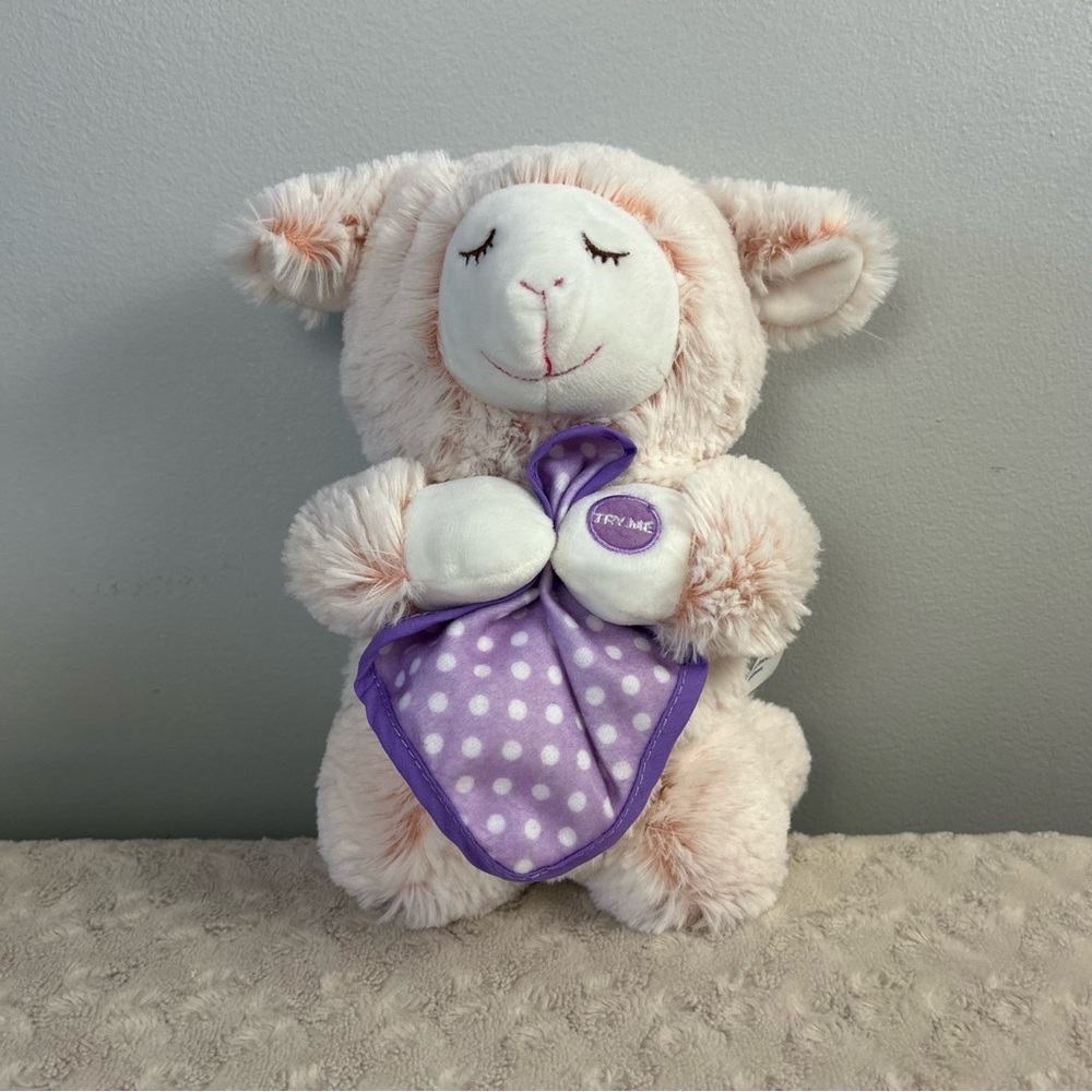 Midwood Brands Lamb Sheep Plush Stuffed Animal Pink Praying Purple Dot Blanket
